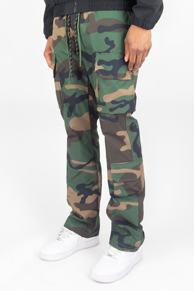 Rebel Minds Nylon Flared Cargo Pants - Camo