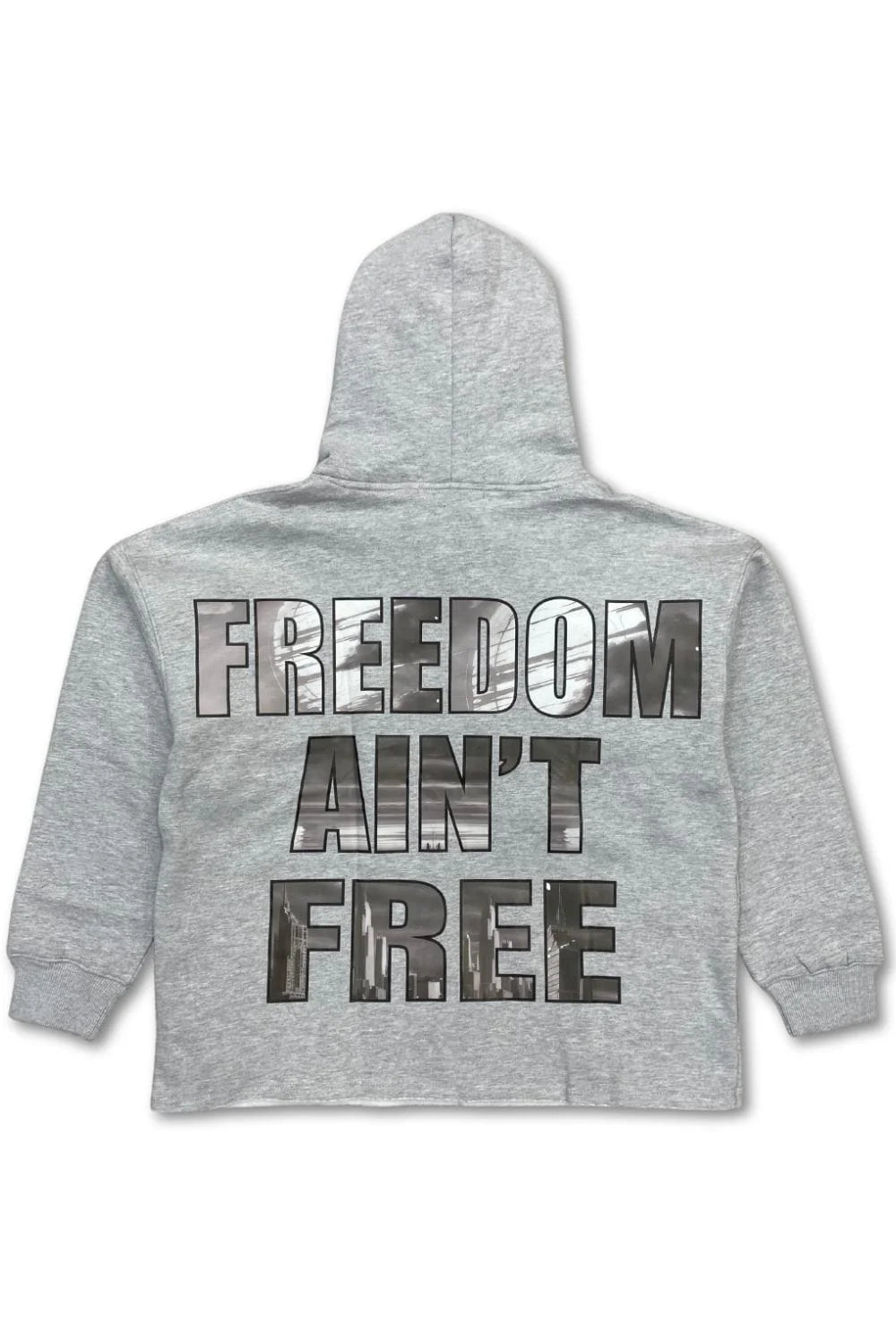 FOCUS STREET LIBERTY RHINESTONE CROPPED HOODIE - Grey