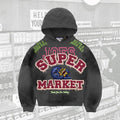 JOES SUPERMARKET Pigment-wash effect monster appliqué pullover hoodie - Black