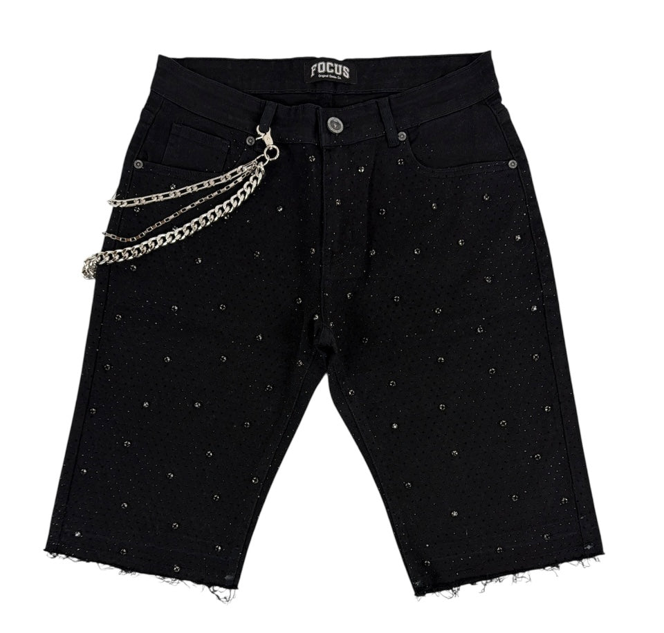 Focus Rhinestone Shorts - Jet Black