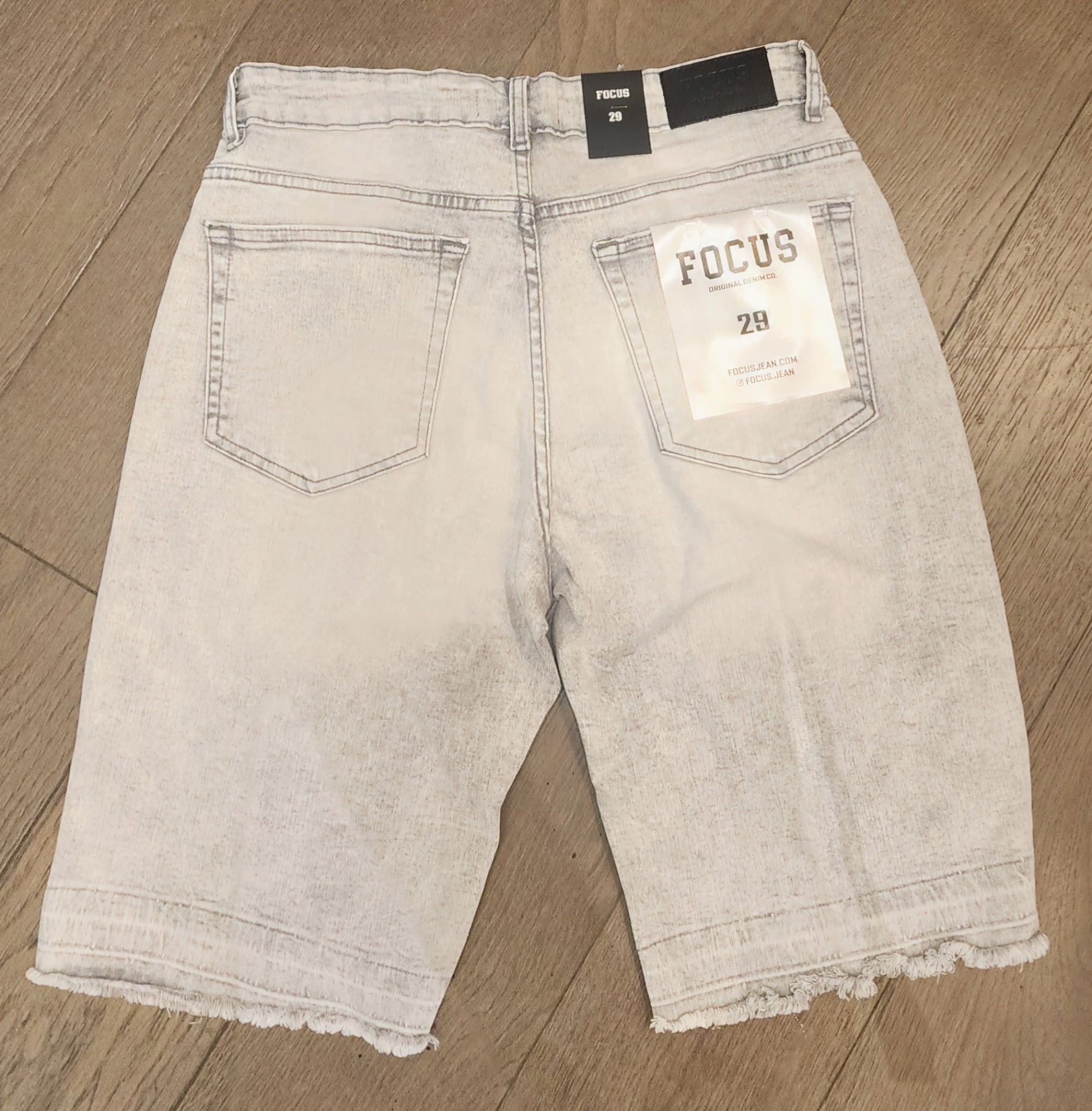 Focus Rhinestone Denim Shorts - Grey