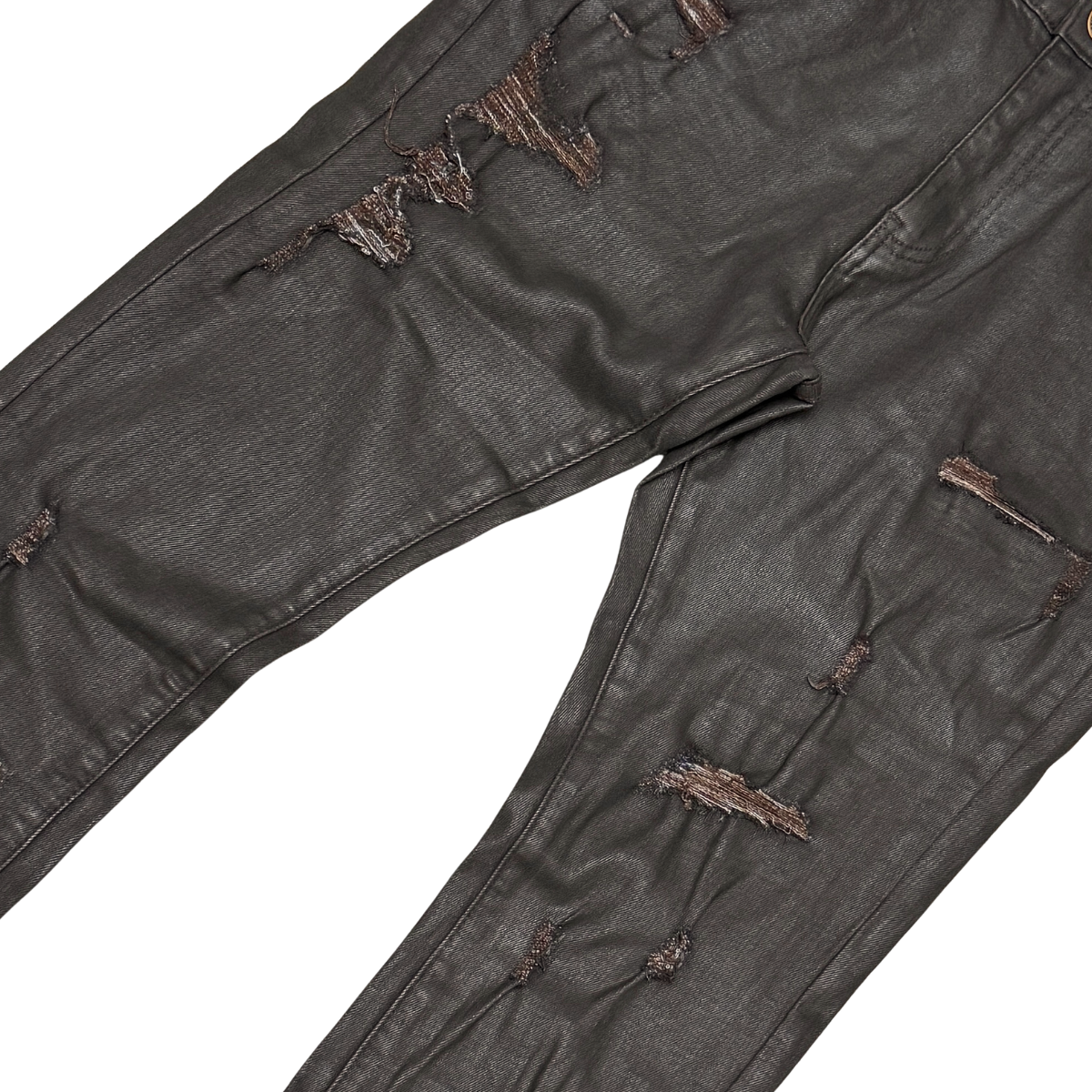 VICIOUS Distressed Coated Flare Jeans - Brown