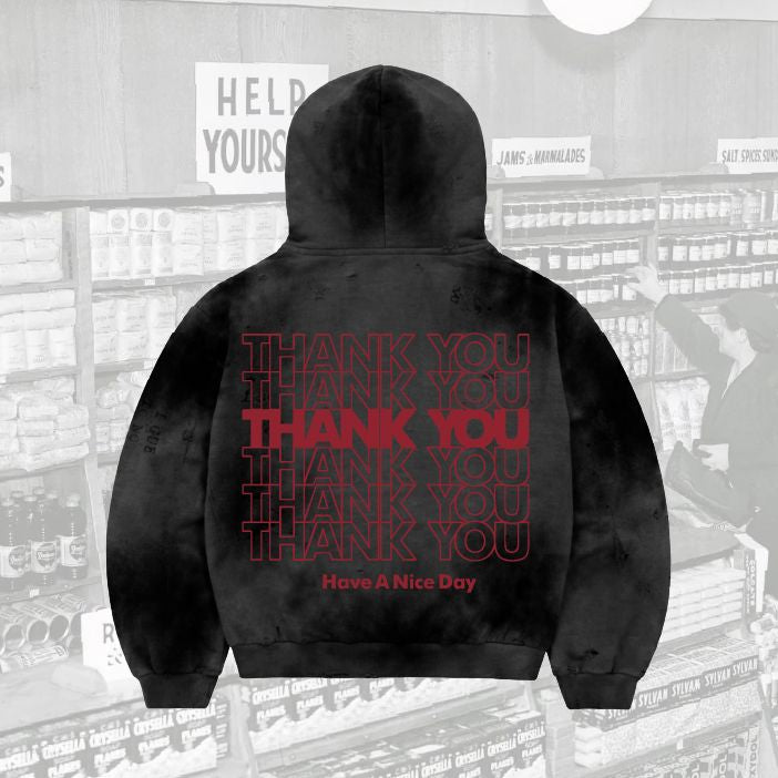 JOES SUPERMARKET Pigment-wash effect monster appliqué pullover hoodie - Black