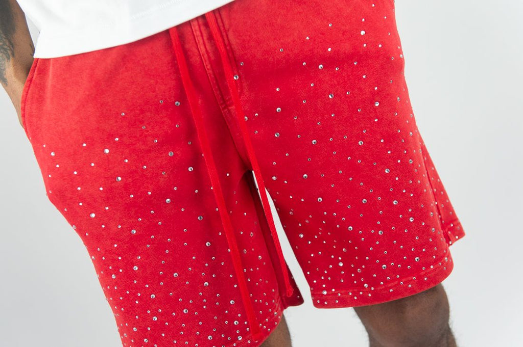 Rebel Minds RHINESTONE GALAXY SHORTS - Red