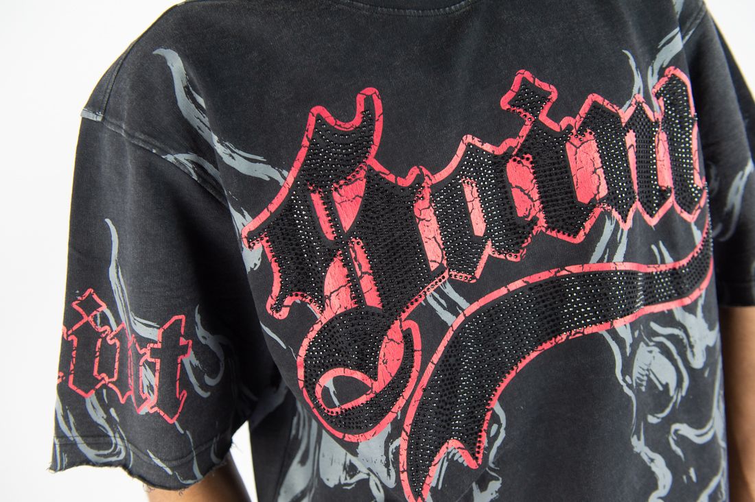 REBEL MINDS GOTHIC RHINESTONE SHIRT - BLACK