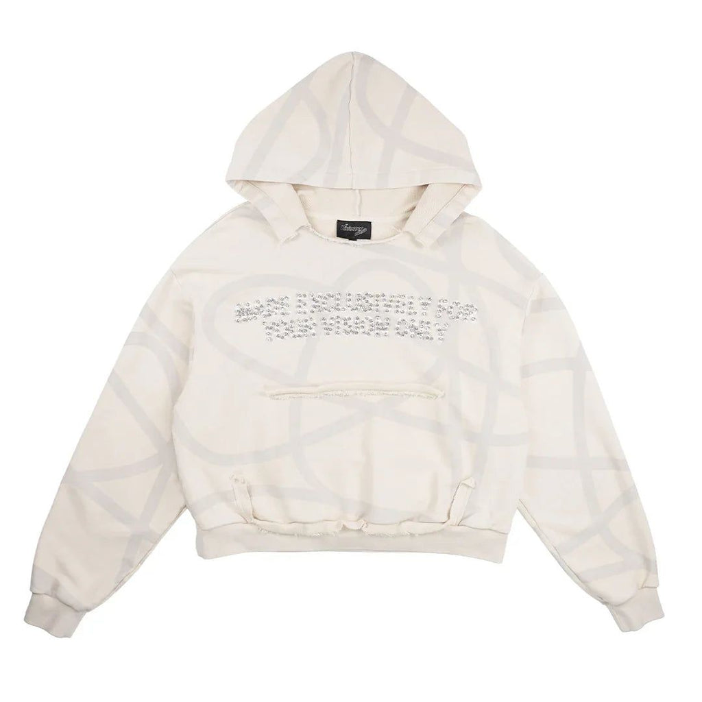 VISIONARY CLUB TWISTED CHAOS DISTRESSED HOODIE - Cream