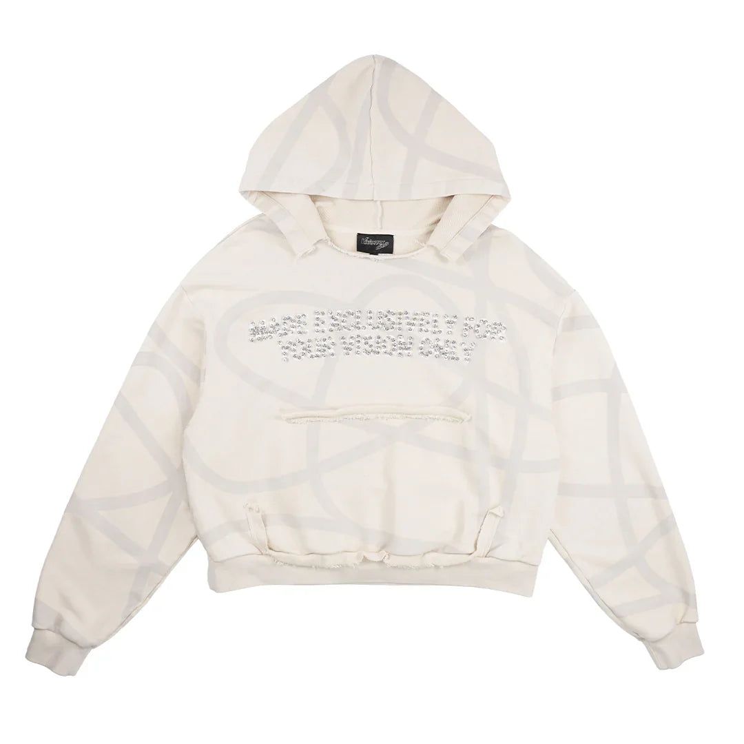 VISIONARY CLUB TWISTED CHAOS DISTRESSED HOODIE - Cream