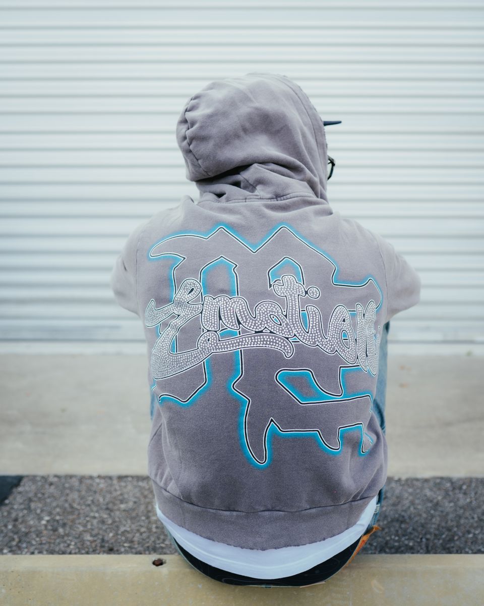 Mixed Emotions “Angel Rhinestone” Hoodie - Grey