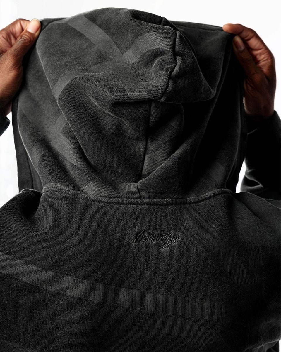 VISIONARY CLUB TWISTED CHAOS DISTRESSED HOODIE - Black