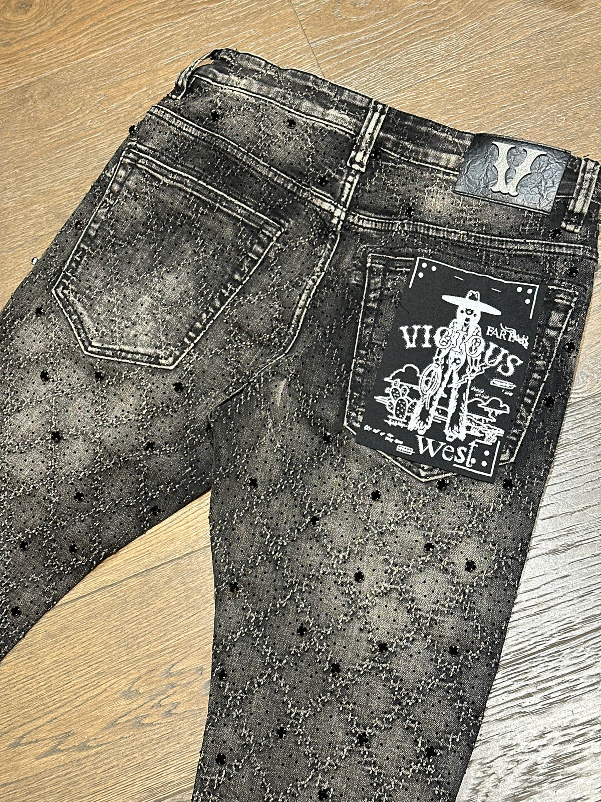 VICOUS Rhinestone Stacked Jeans - Black Wash