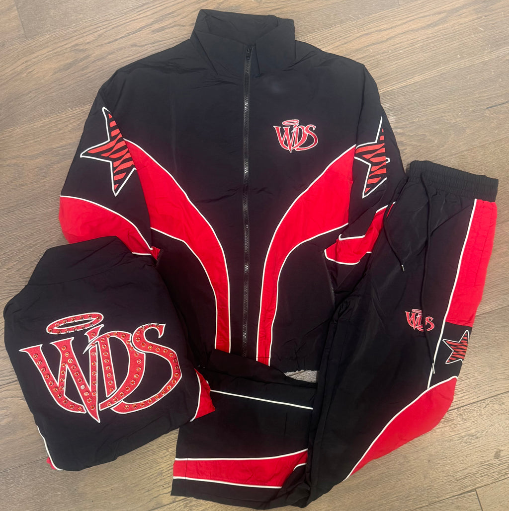 MRWAVE Rhinestone Star Tracksuit - Black & Red