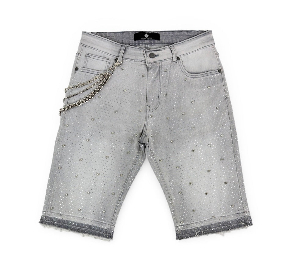 Focus Rhinestone Shorts - Grey