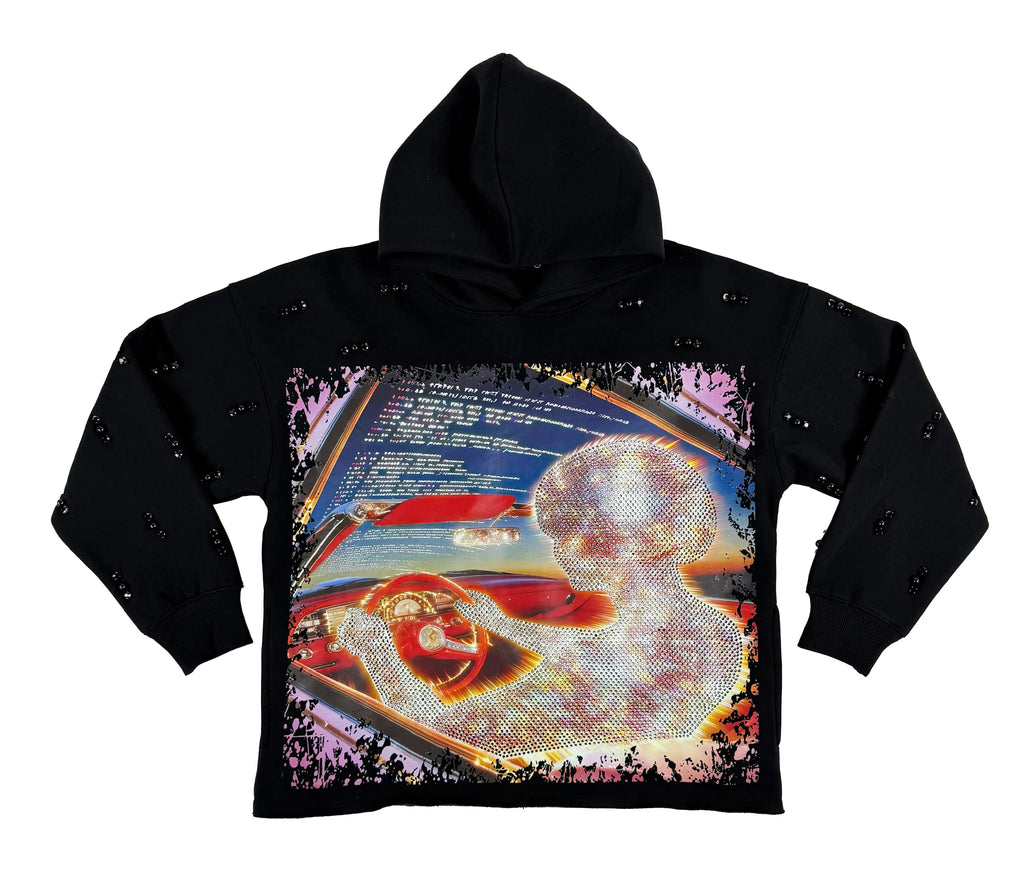 Focus Racer Pearl & Rhinestone Hoodie - Black