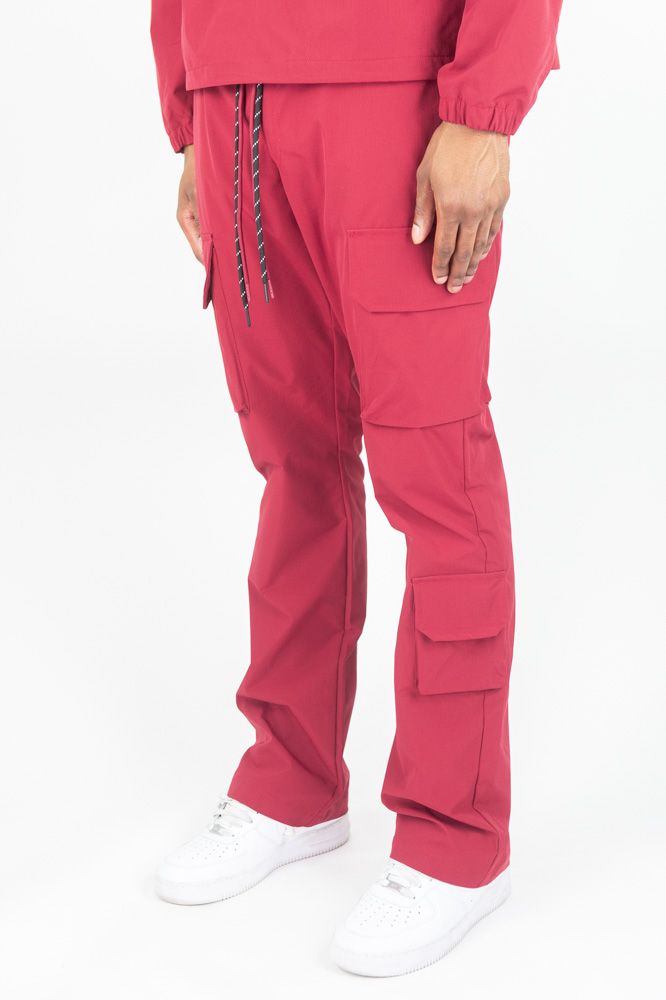 Rebel Minds Nylon Flared Cargo Pants - Burgundy