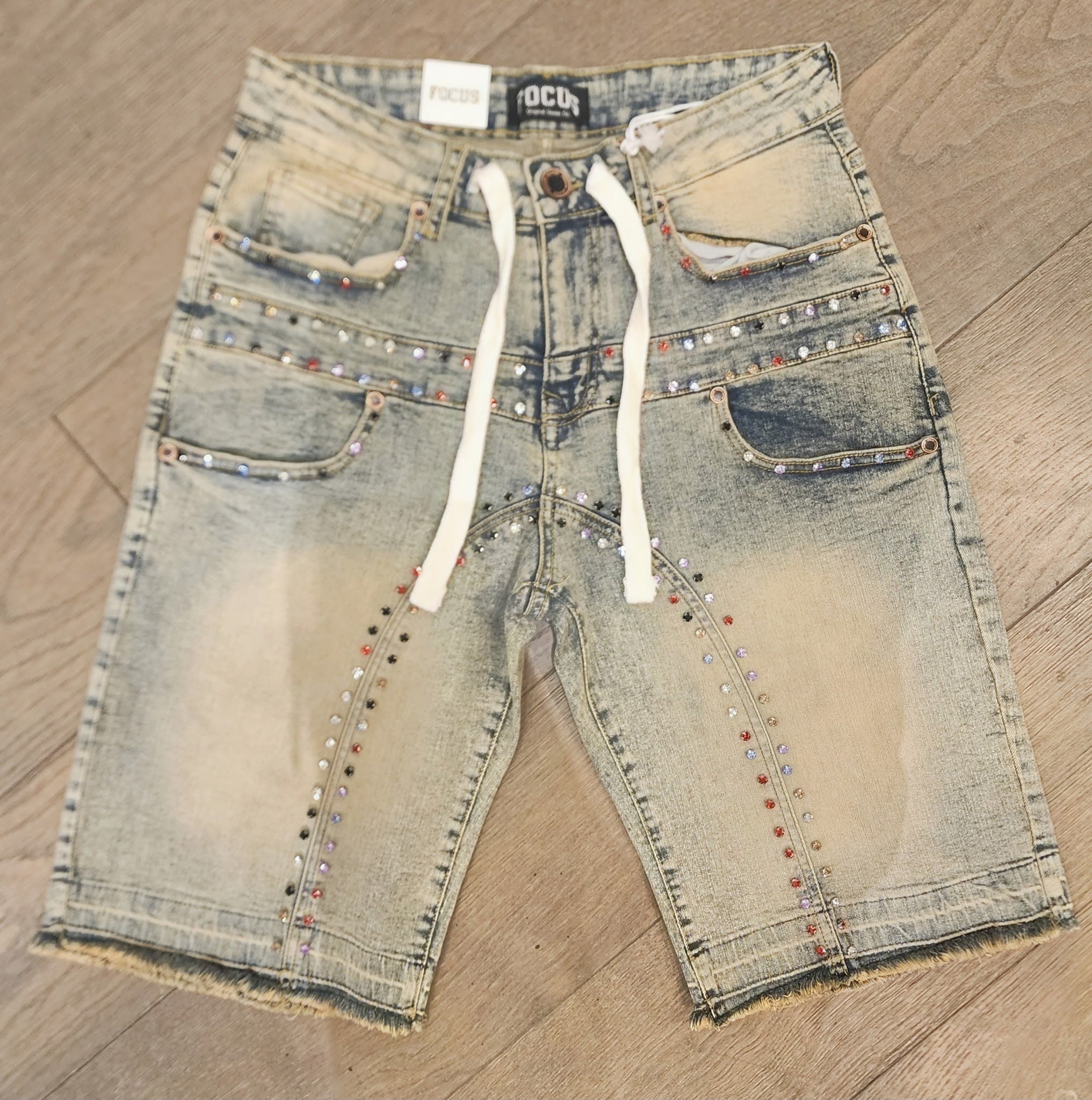 Focus Rhinestone Denim Shorts - Vintage