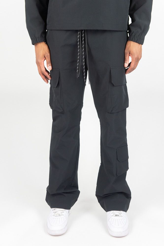 Rebel Minds Nylon Flared Cargo Pants - Black