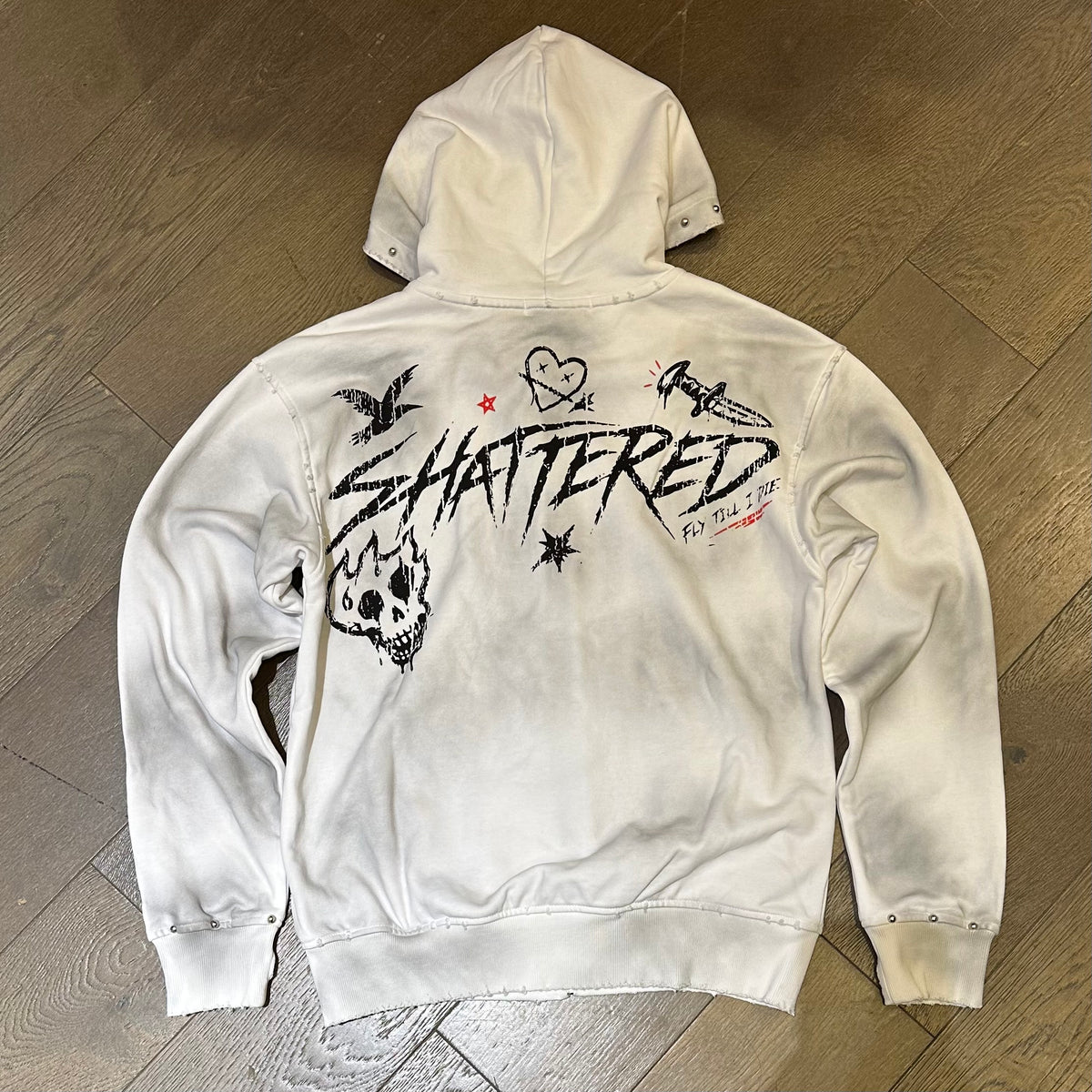 Shattered Hearts Doodle Hoodie - White