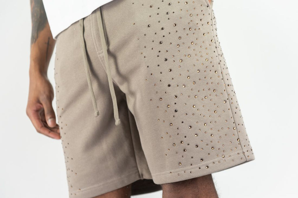 Rebel Minds RHINESTONE GALAXY SHORTS - Taupe
