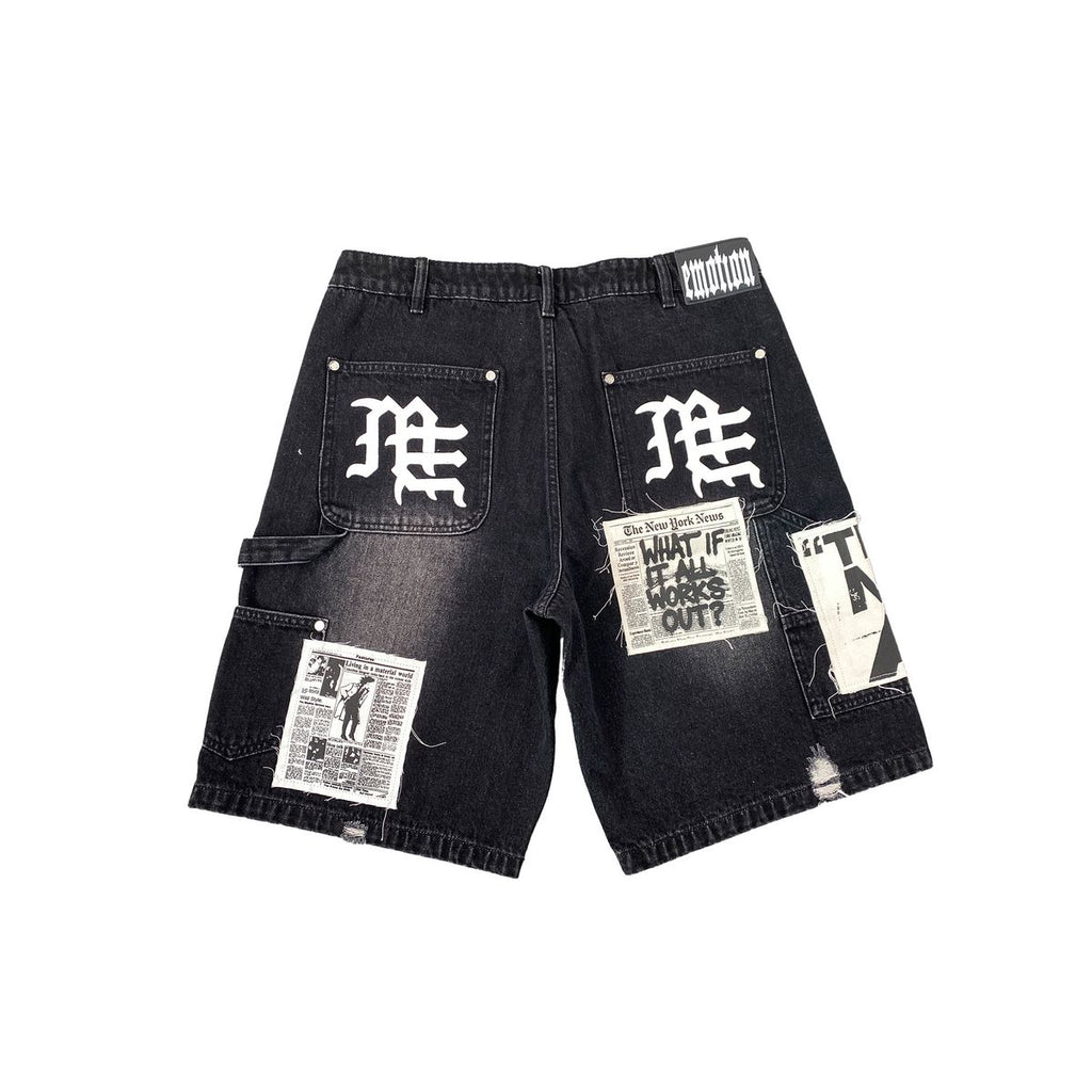 Mixed Emotions Black “AI” Denim shorts