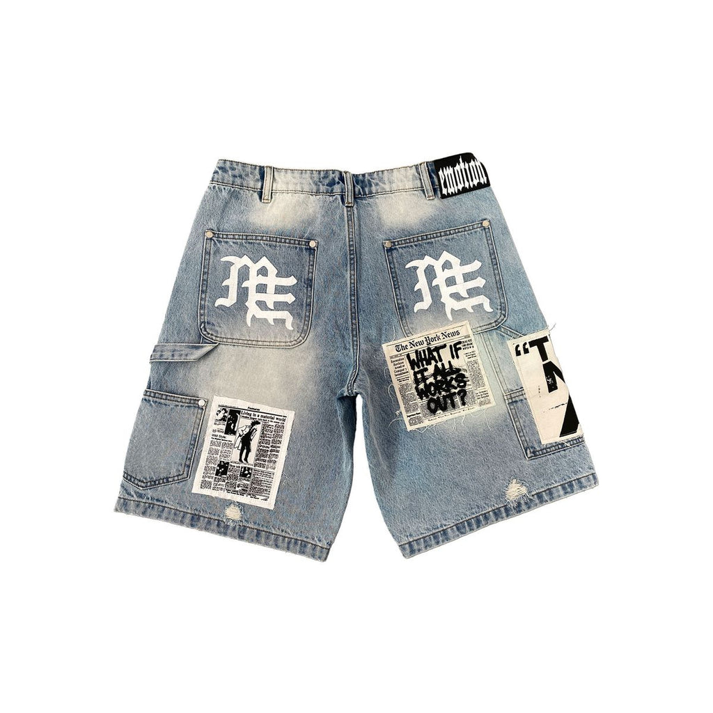 Mixed Emotions Blue “AI” Denim shorts