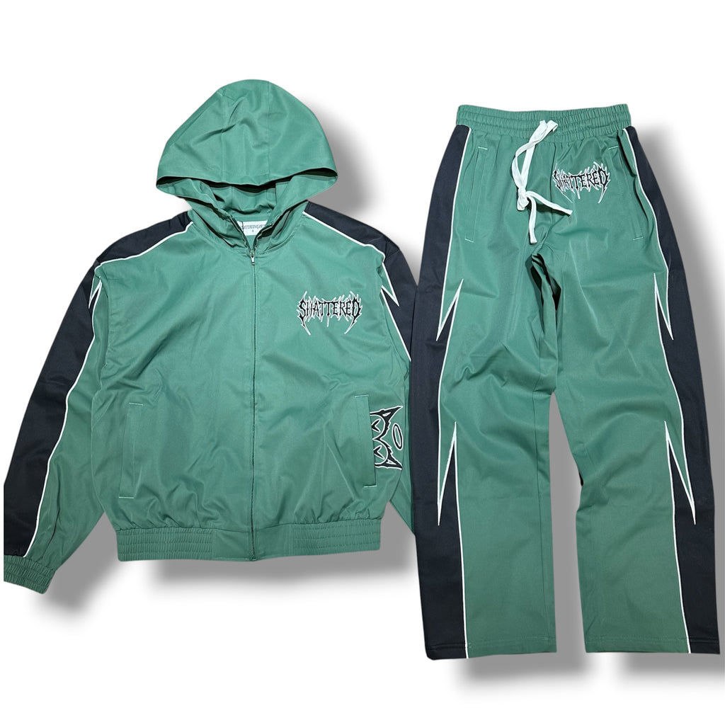 Shattered Hearts Peekaboo Nylon Sets - Green/Black