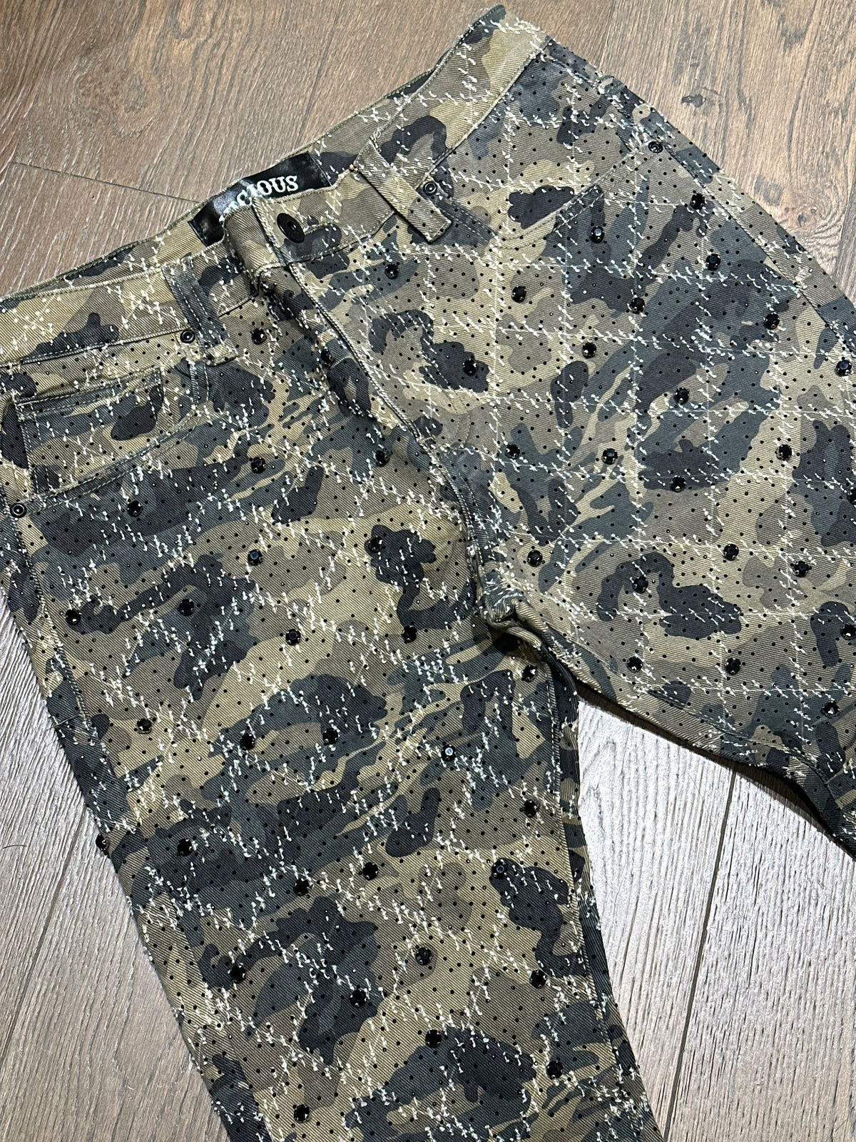 VICOUS Rhinestone Stacked Jeans - Camo