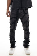 VICIOUS Rhinestone Patchwork Stacked Jeans - Black