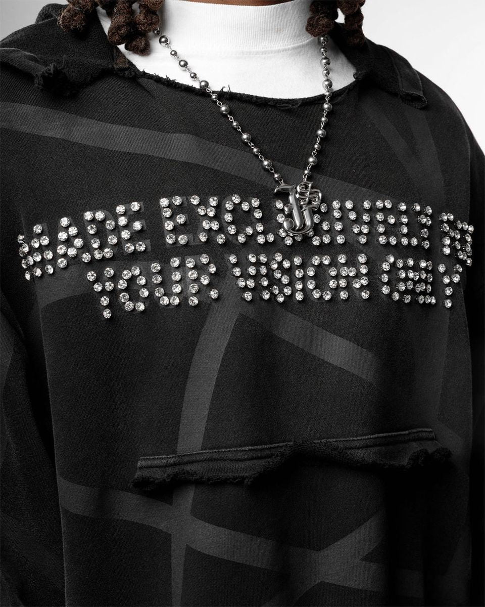VISIONARY CLUB TWISTED CHAOS DISTRESSED HOODIE - Black