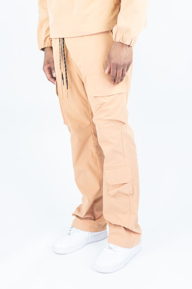 Rebel Minds Nylon Flared Cargo Pants - Wheat