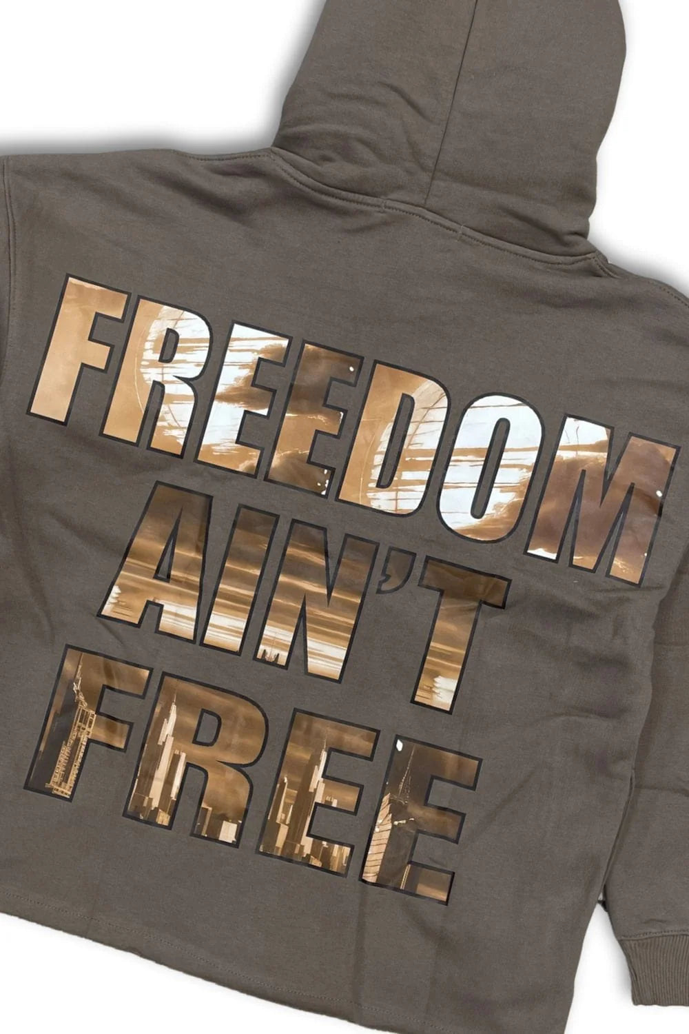 FOCUS STREET LIBERTY RHINESTONE CROPPED HOODIE - Mocha