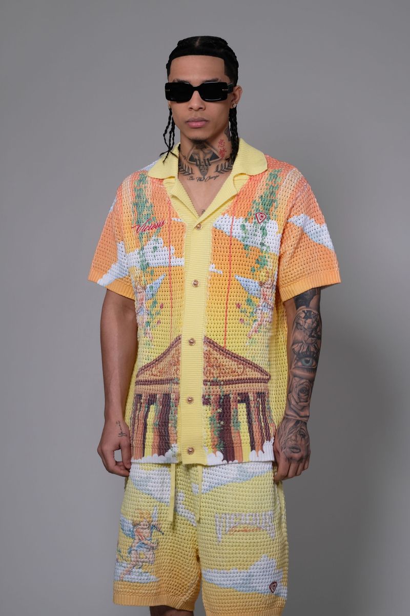 Vicious Yellow CROCHET BUTTON DOWN SET