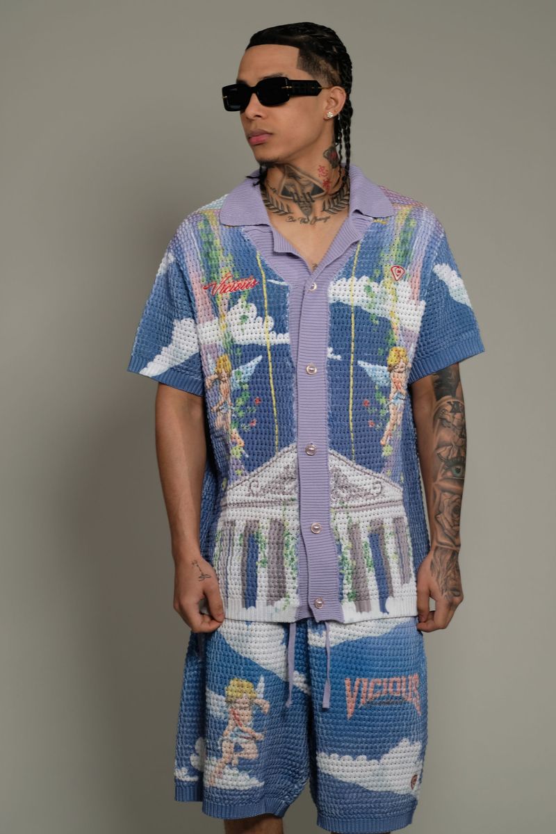 Vicious Blue CROCHET BUTTON DOWN SET