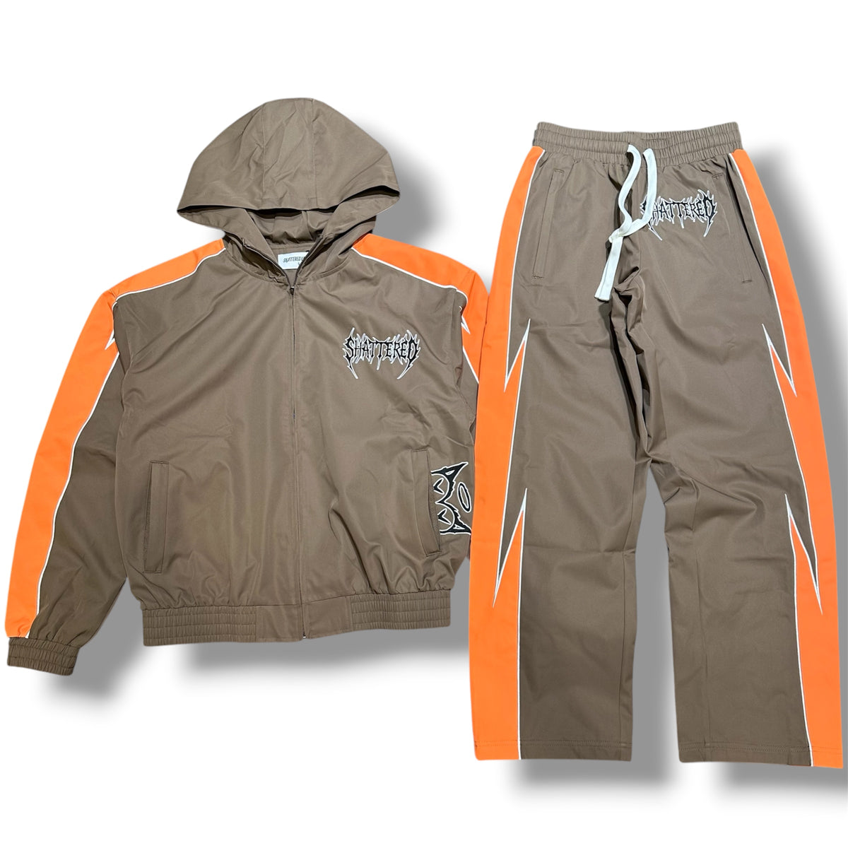 Shattered Hearts Peekaboo Nylon Sets - Brown/Orange