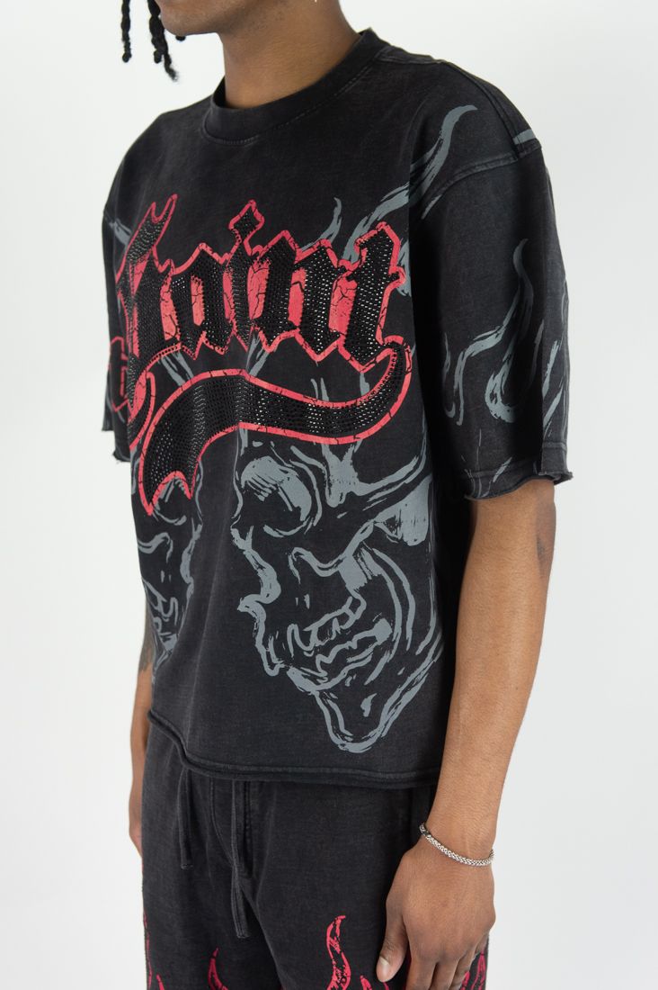 REBEL MINDS GOTHIC RHINESTONE SHIRT - BLACK