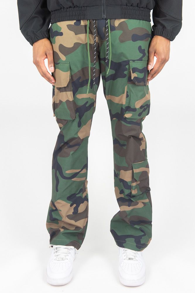 Rebel Minds Nylon Flared Cargo Pants - Camo
