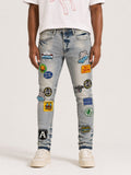 Reelistik DREAMER PATCHES SLIM FIT PATCHED Jeans - Light Blue Wash