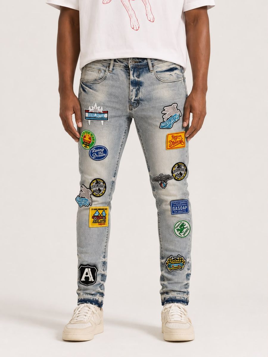 Reelistik DREAMER PATCHES SLIM FIT PATCHED Jeans - Light Blue Wash