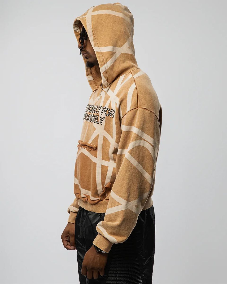 VISIONARY CLUB TWISTED CHAOS DISTRESSED HOODIE - Brown