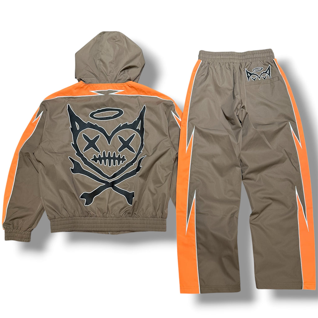 Shattered Hearts Peekaboo Nylon Sets - Brown/Orange