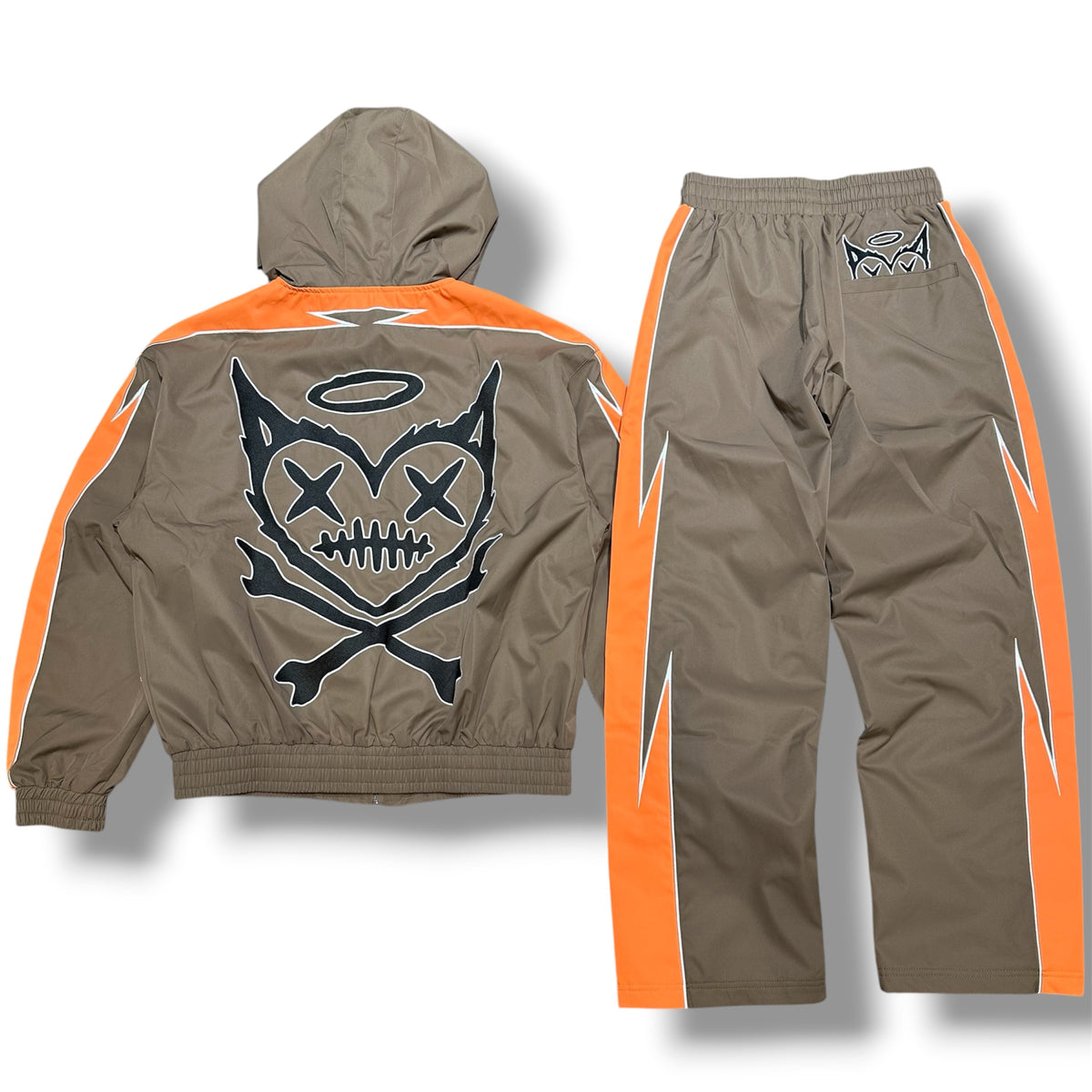 Shattered Hearts Peekaboo Nylon Sets - Brown/Orange