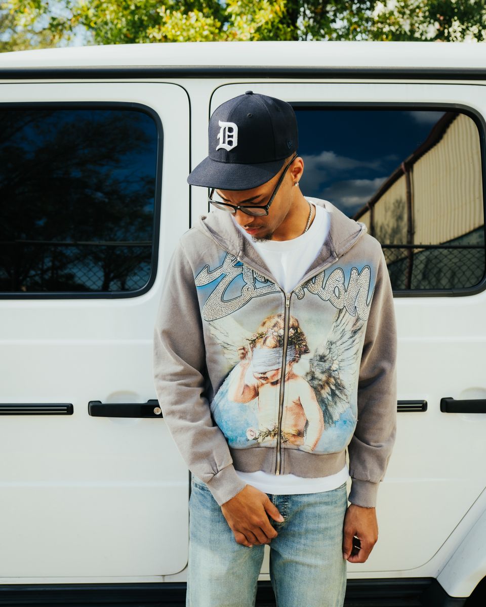 Mixed Emotions “Angel Rhinestone” Hoodie - Grey