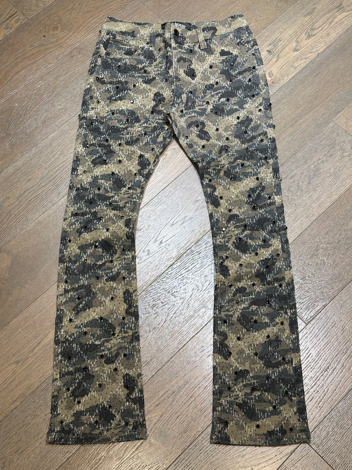 VICOUS Rhinestone Stacked Jeans - Camo