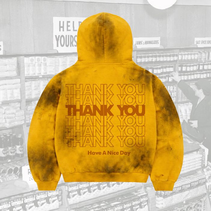 JOES SUPERMARKET Pigment-wash effect monster appliqué pullover hoodie - Yellow