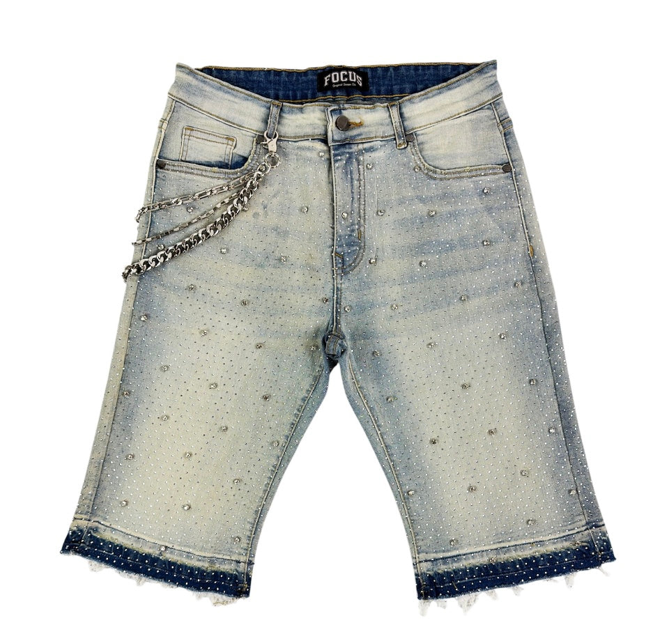 Focus Rhinestone Shorts - Vintage Wash