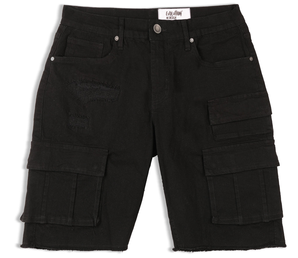 Evolution MEN'S STAPLE DENIM CARGO SHORTS - Jet Black