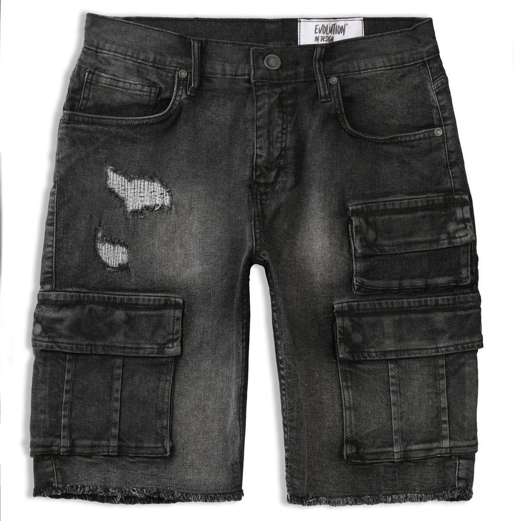 Evolution MEN'S STAPLE DENIM CARGO SHORTS - Washed Black