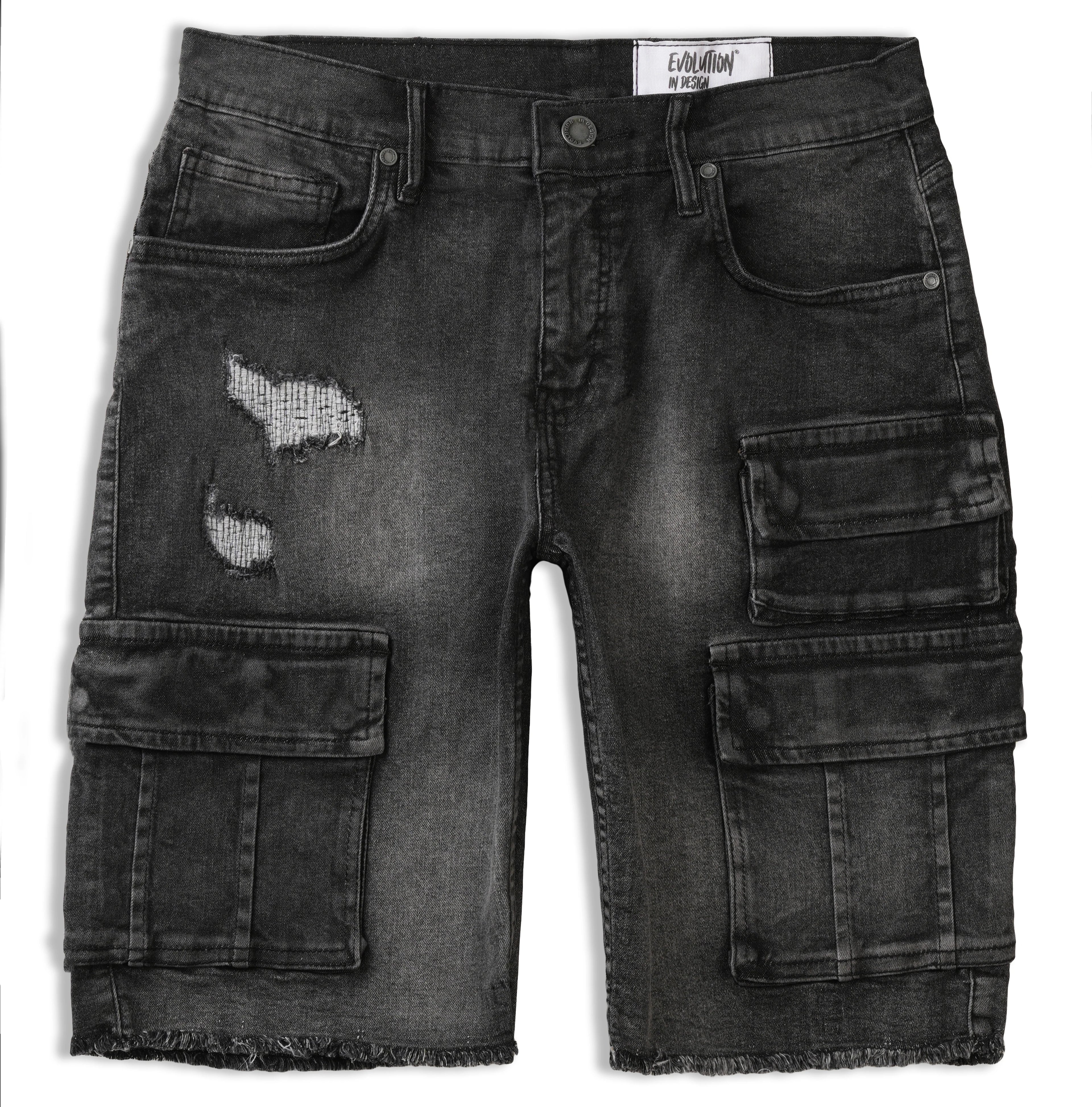 Evolution MEN'S STAPLE DENIM CARGO SHORTS - Washed Black