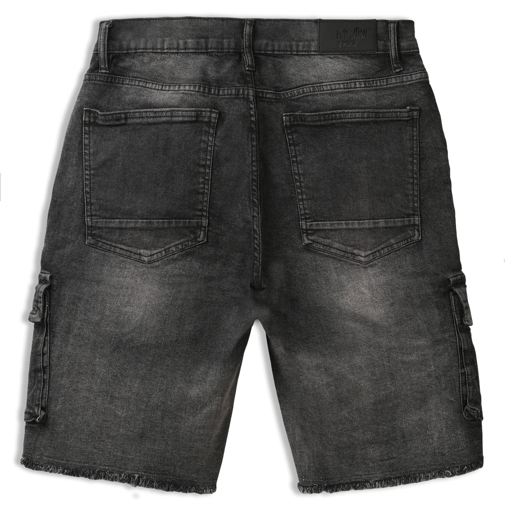 Evolution MEN'S STAPLE DENIM CARGO SHORTS - Washed Black