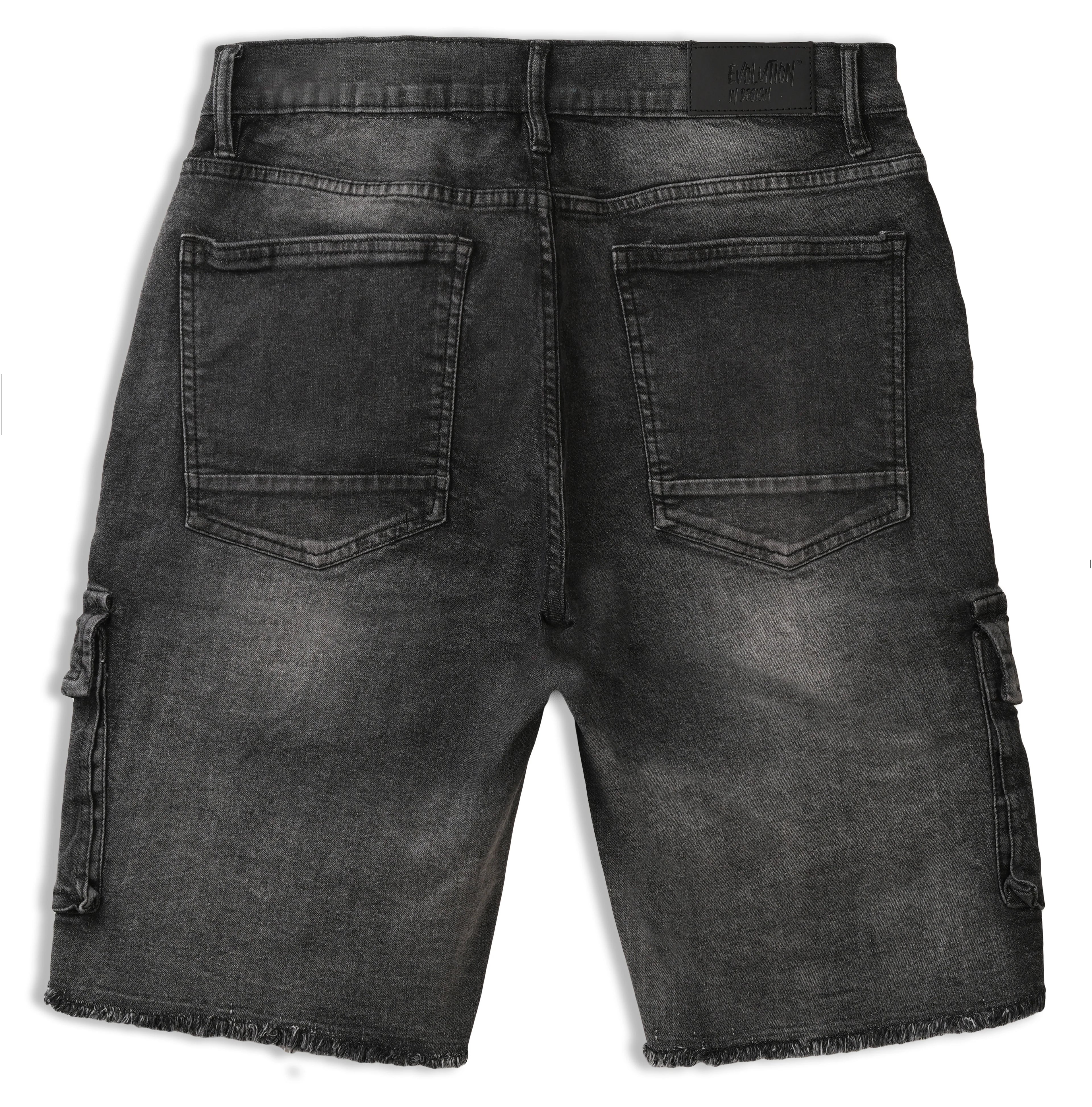 Evolution MEN'S STAPLE DENIM CARGO SHORTS - Washed Black