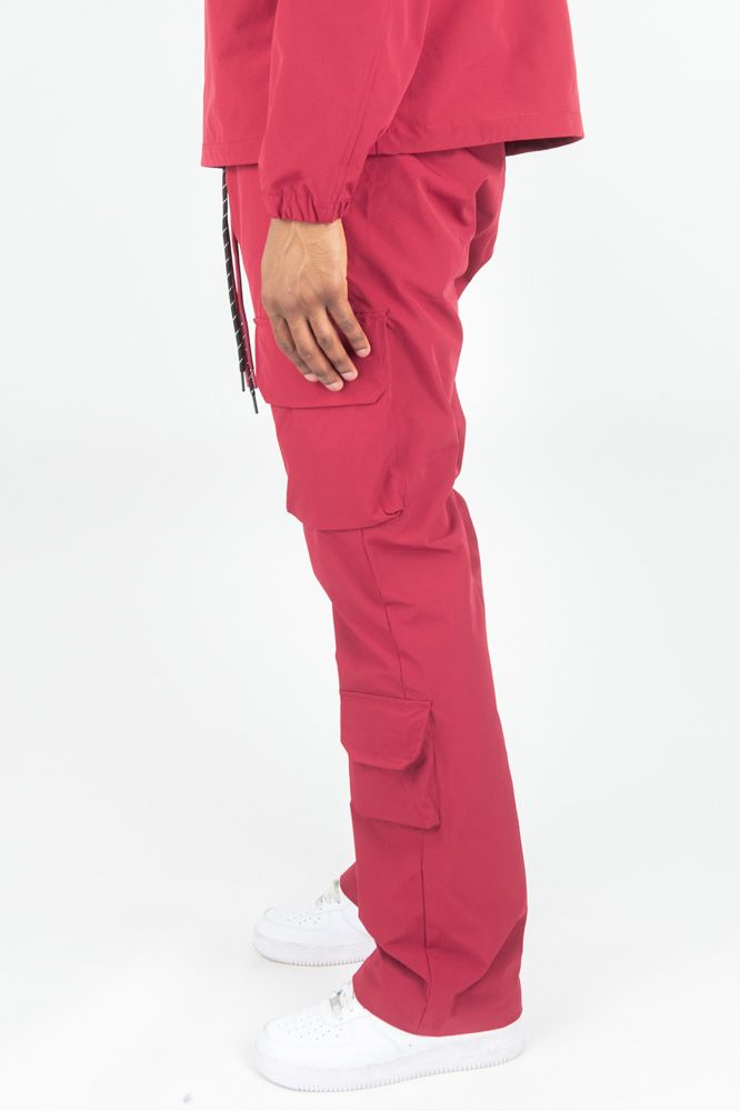 Rebel Minds Nylon Flared Cargo Pants - Burgundy
